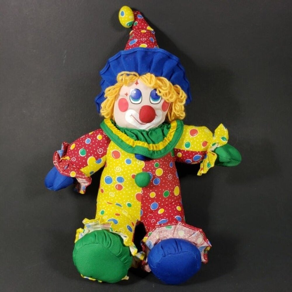 Vintage Plush Clown Doll Elko USA 19" Polka Dot Circus Stuffed Toy HTF